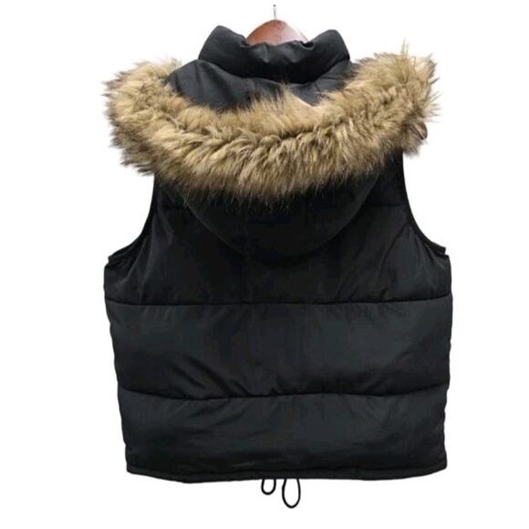 Abercrombie Fitch Womens Puffer Vest Fur Trim Removable Hood Sz M Black Y2K - Picture 3 of 9